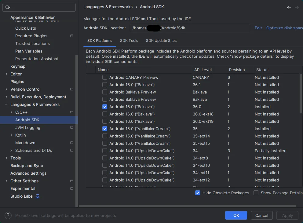 Screenshot Android SDK Manager