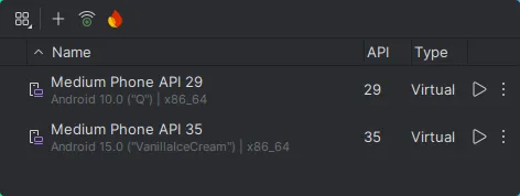 Screenshot Virtual Device Manager